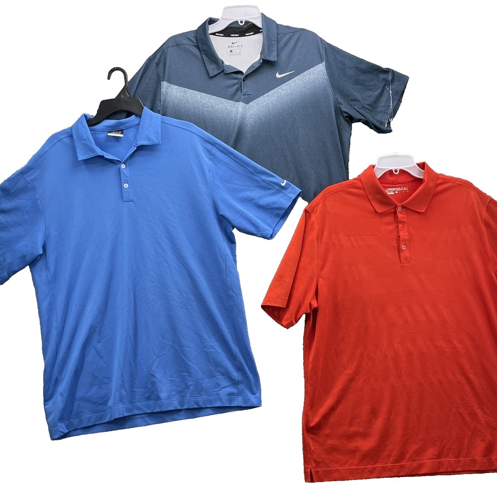 Nike Golf Polo Shirt LOT (3) Men's XL Dri-Fit Preppy Performance Retro Athletic